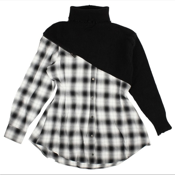 UNRAVEL PROJECT BLK/WHT CONTRAST TARTAN SHIRT DRESS SIZE MED - Picture 1 of 4